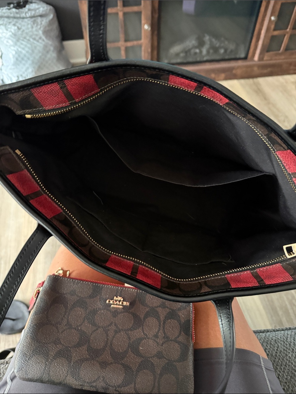 Coach Red Plaid Tote with Black Trim - Picture 4 of 4